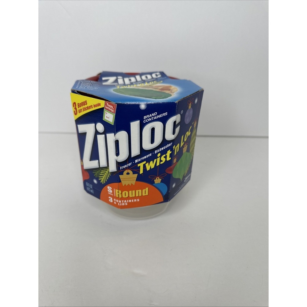 NEW Ziploc Twist n Lock Loc 3 Pack Small Round Plastic Containers Lids 1 Pint